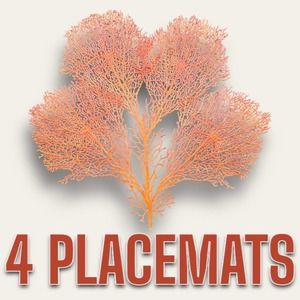 Set of 4 Coastal Pink Orange Placemat Table Charger CORAL Sea fan coral 4 PC